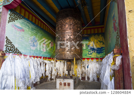 Prayer wheels at Songzanlin Temple, Shangri-La, China 128604884