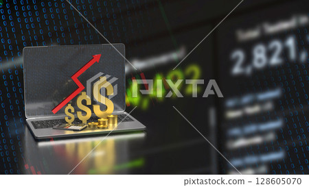 The Gold Dollar and Arrow up on laptop for Business concept 3d Rendering. 128605070