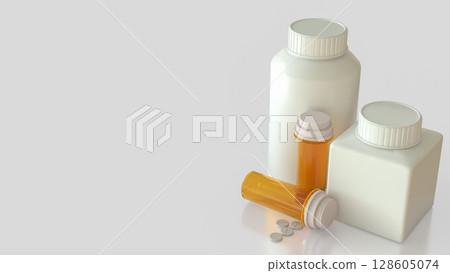 The Drug bottle on white background for Medical or health concept 3d Rendering. 128605074