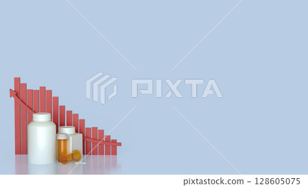 The Drug bottle and red chart for Medical or health concept 3d Rendering. 128605075