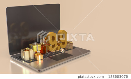The Gift box  and laptop for 9.9 promotion or business concept 3d Rendering. 128605076