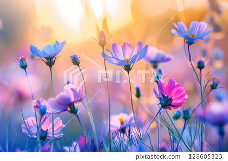 Spring flowers on sunlight flare on the background . generative ai 128605323