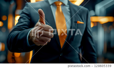 businessman Hand gesture thumbs up with Generative AI. 128605339