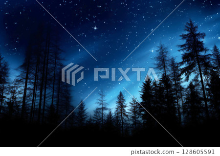 a pine trees under the sky with Northern lights. ai generative a pine trees under the sky with Northern lights. ai generative 128605591