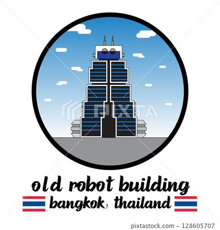 Circle Icon OLD Robot Building. Vector illustration 128605707