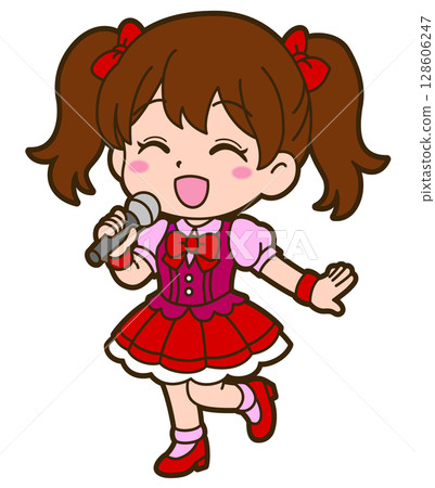 Illustration of a singing idol girl 128606247