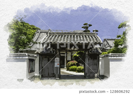 水彩風格、德島縣德島市、寺町、般若院 水彩風格、德島縣德島市、寺町、般若院 128606292