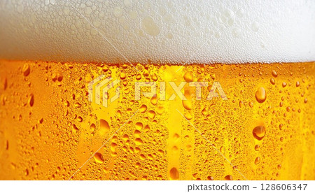 AI image: Draft beer poured into a chilled glass 128606347