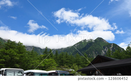 晴朗天氣下的上高地和梓川 晴朗天氣下的上高地和梓川 128606452