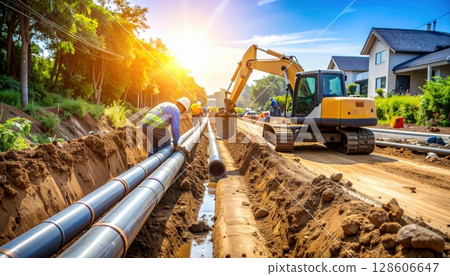 {AI image} Replacement work for deteriorated water pipes 128606647