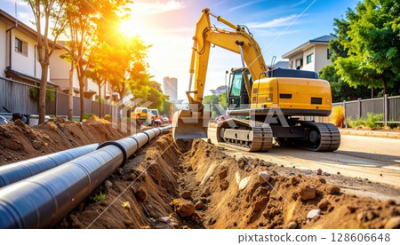 {AI image} Replacement work for deteriorated water pipes 128606648