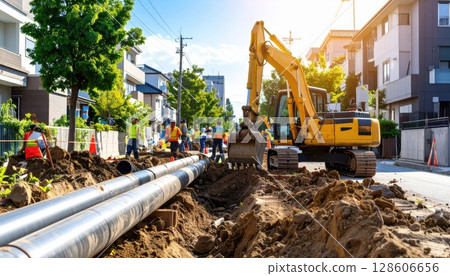 {AI image} Replacement work for deteriorated water pipes 128606656