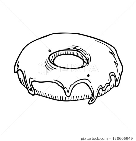 Donut Minimalist Hand Drawn Sketch Icon Food vector Illustration  128606949