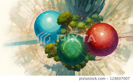 Ecology concept background image of an abstract sphere with the image of a planet 128607007