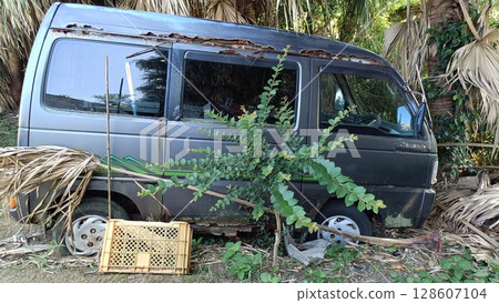Abandoned car in the forest Abandoned car in the forest 128607104