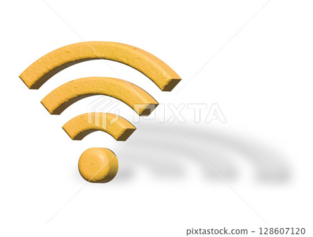 Orange and yellow Wi-Fi logo mark illustration 3D pictogram Orange and yellow Wi-Fi logo mark illustration 3D pictogram 128607120
