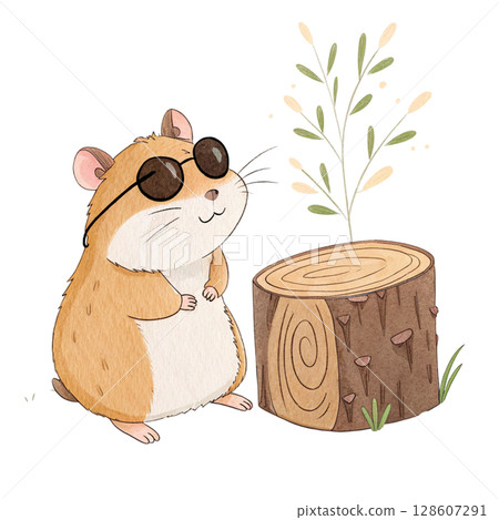 A cut down log  the cutest animal in the world wearing sunglasses Clipart Watercolor  A cut down log  the cutest animal in the world wearing sunglasses Clipart Watercolor  128607291