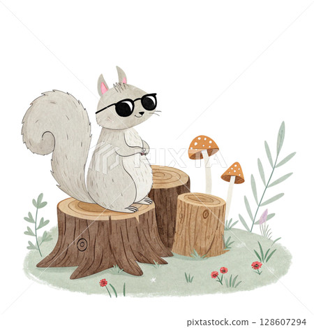 A cut down log  the cutest animal in the world wearing sunglasses Clipart Watercolor  128607294