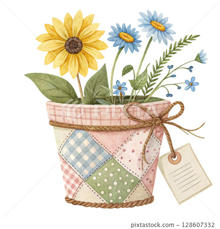 Flower pots and tags Clipart Watercolor Clipart Watercolor  128607332