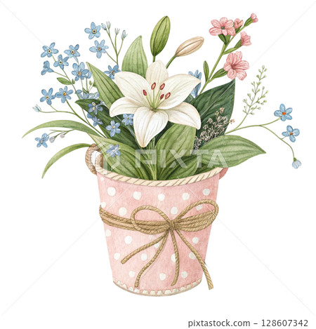 Flower pots and tags Clipart Watercolor Clipart Watercolor  128607342