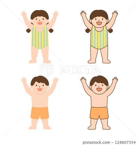Vector illustration of cute children wearing swimsuit 128607354