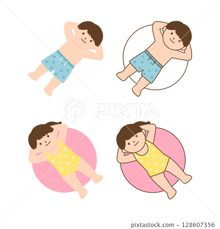 Vector illustration of cute children on swim ring. 128607356