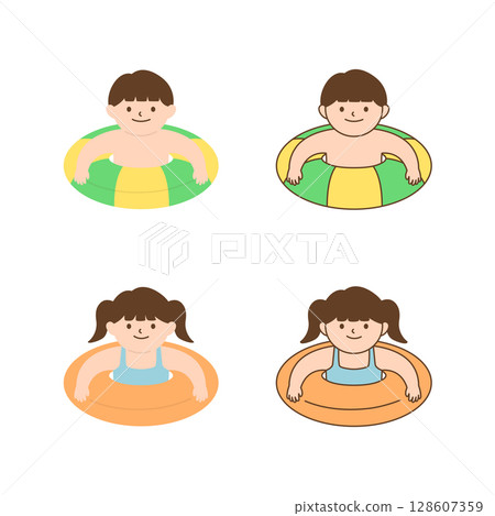 Vector illustration of cute children with swim ring. 128607359