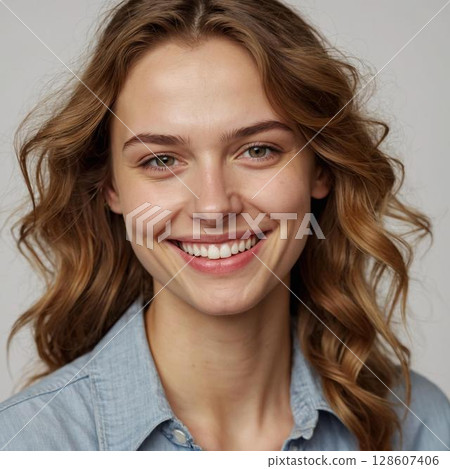 微笑的年輕女子,自然的肖像 微笑的年輕女子,自然的肖像 128607406