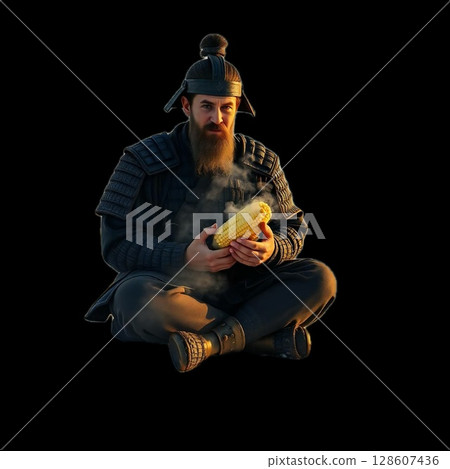 Samurai eating corn 128607436