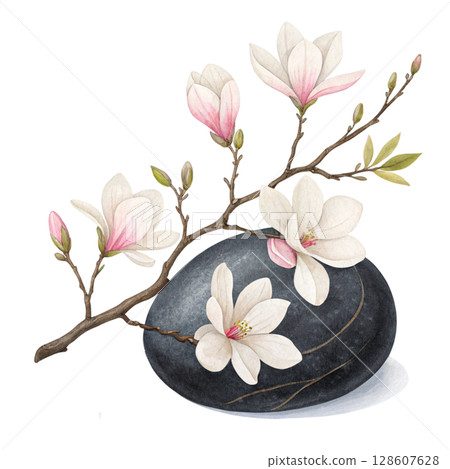 Rocks flowers minimalist Clipart watercolor  128607628