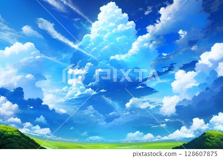 Game background: Summer sky horizon with cumulonimbus clouds 128607875