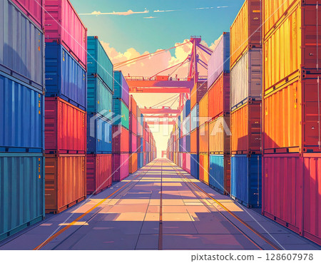 Stacked colorful containers Stacked colorful containers 128607978