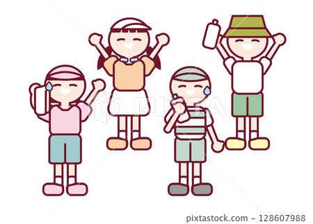 Illustration of kids taking measures against the summer heat 128607988