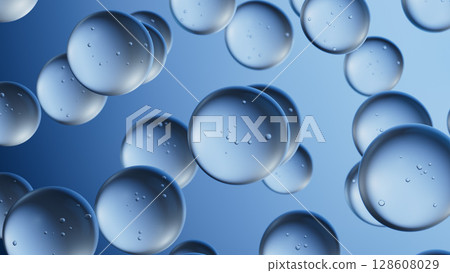 Soft glowing bubbles on minimal blue surface. Abstract texture for use in ecological concepts Soft glowing bubbles on minimal blue surface. Abstract texture for use in ecological concepts 128608029