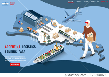 Argentina Logistics Landing Page Illustrative Representation of Transportation and Delivery Argentina Logistics Landing Page Illustrative Representation of Transportation and Delivery 128608076