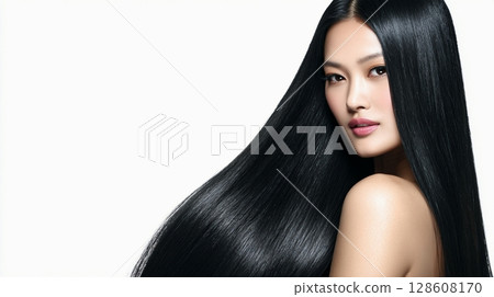 Shiny hair Japanese beauty banner 6 128608170