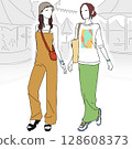 Fashion illustration of casual women enjoying a summer festival 128608373