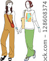 Fashion illustration of casual women enjoying a summer festival 128608374