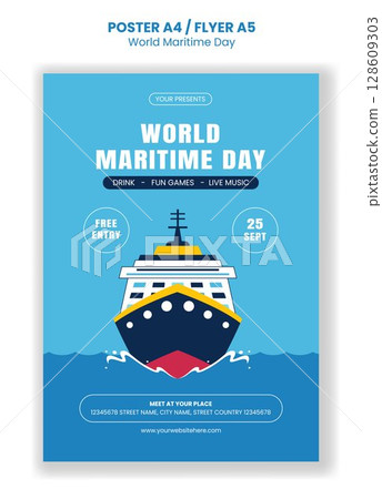 World Maritime Day Flat Hand Drawn Cartoon Templates for Flyer Online Campaign 128609303
