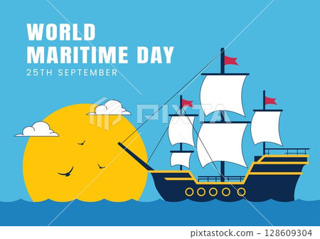 Hand Drawn Flat Cartoon Design for World Maritime Day Social Media Background 128609304