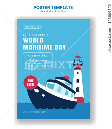 Creative Social Media Vertical Poster Template for World Maritime Day with Hand Drawn Elements 128609306