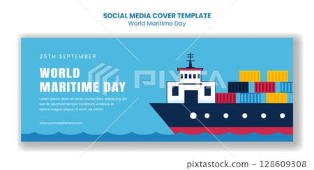 Social Media Cover Template for Celebrating World Maritime Day in Flat Cartoon Style 128609308