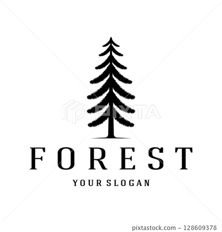 simple pine or fir tree logo,evergreen.for pine forest,adventurers,camping,nature,badges and business.vector 128609378