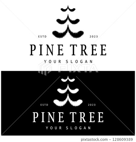 simple pine or fir tree logo,evergreen.for pine forest,adventurers,camping,nature,badges and business.vector 128609389
