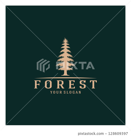 simple pine or fir tree logo,evergreen.for pine forest,adventurers,camping,nature,badges and business.vector 128609397