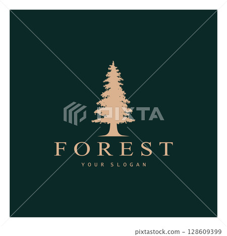 simple pine or fir tree logo,evergreen.for pine forest,adventurers,camping,nature,badges and business.vector 128609399