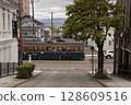 [Passenger advertisements blurred] A streetcar passing through Hakodate Daisanzaka, Suehirocho, Hakodate City 128609516