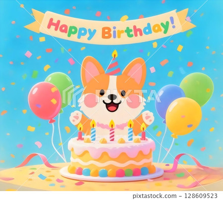 可愛的柯基生日蛋糕和慶祝插圖(AI生成) 可愛的柯基生日蛋糕和慶祝插圖(AI生成) 128609523