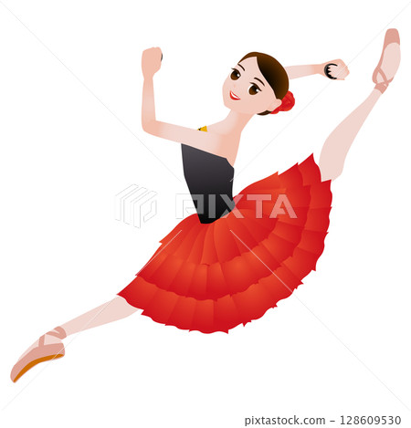 Illustration of a dancer_An image of a ballerina dancing Kitri in the ballet "Don Quixote" 128609530
