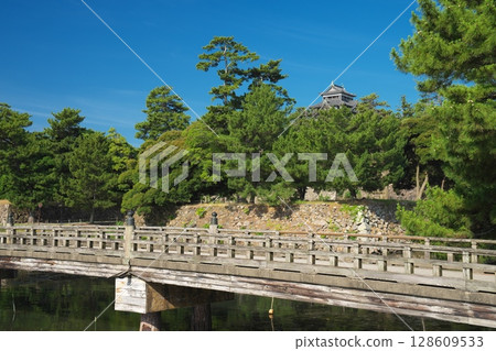島根縣松江市的國寶松江城和春天的堀川 島根縣松江市的國寶松江城和春天的堀川 128609533